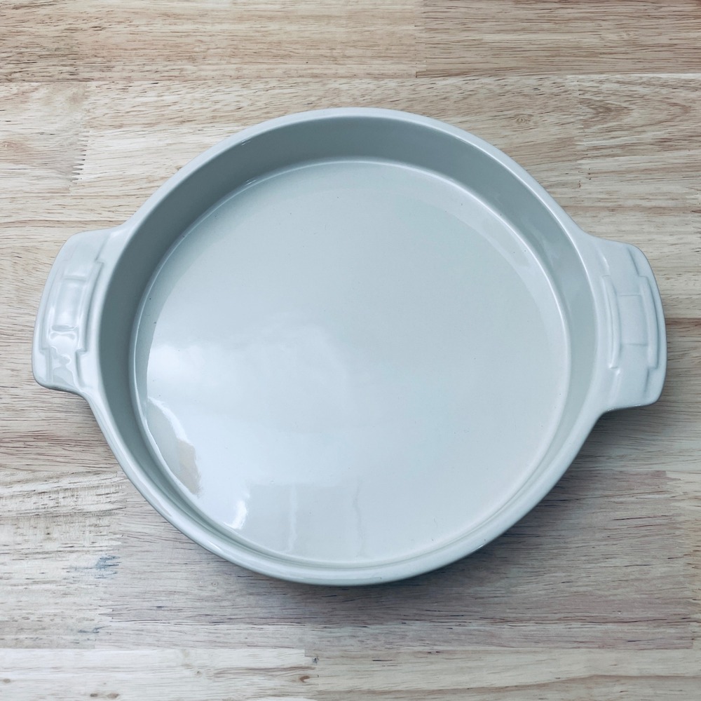 Longaberger Woven Traditions Cake Pan Ivory Pottery Round Baking Dish